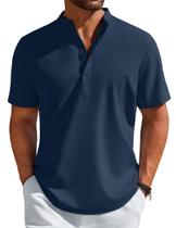 Camiseta masculina casual casual de verão Henley azul marinho COOFANDY