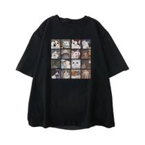 Camiseta Masculina Casual de Algodão com Estampa Engraçada de Gato - Tamanhos Grandes