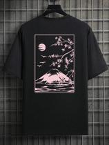 Camiseta Masculina Casual de Algodão - Design Tokyo Sakura Mount Fuji