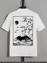 Camiseta Masculina Casual de Algodão - Design Tokyo Sakura Mount Fuji