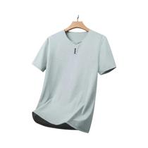 Camiseta Masculina Casual De Negócios Com Decote Em V, Manga Curta, 3 Botões, Estilo Coreano, Top