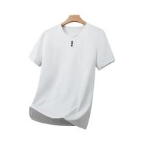 Camiseta Masculina Casual De Negócios Com Decote Em V, Manga Curta, 3 Botões, Estilo Coreano, Top