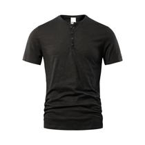 Camiseta Masculina Casual de Verão - Manga Curta Henry Neck - Alta Qualidade