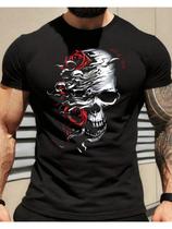 Camiseta Masculina Caveira com Rosas 100% Algodão