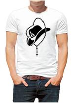 Camiseta masculina chapéu nossa senhora terço cruz