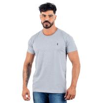 Camiseta Masculina Cinza Casual Gola Careca Camisa Algodão Macia Quentinha e Confortável Trabalho Festa