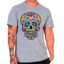 Camiseta Masculina Cinza Caveira Mexicana Skul 02