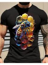 Camiseta Masculina Colmeia - Estampa de Abelha em Algodão Preto Camiseta Masculina Colmeia - Estampa de Abelha em Algodão Preto