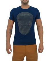Camiseta Masculina com Caveira Emborrachada Brilhante - Slim Fit - Viscolycra Encorpada Extra Macio