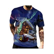 Camiseta Masculina Com Estampa 3D De Feliz Natal Papai Noel Casual Com Gola Redonda E Ajuste Solto