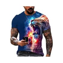 Camiseta Masculina Com Estampa 3D De Leão De Tamanho Grande Respirável Leve Verão Poliéster