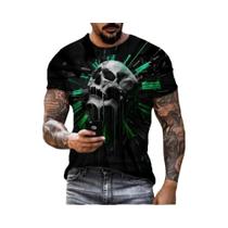 Camiseta Masculina Com Estampa De Caveira De Terror, Gola Redonda Respirável, Estilo Hip Hop Casual