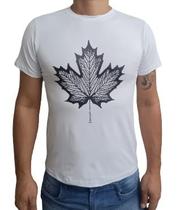 Camiseta Masculina com Estampa de Folha do Canadá, Branca