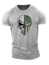 Camiseta masculina com estampa digital de caveira, fitness, manga curta, secagem rápida, respirável