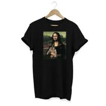 Camiseta Masculina Com Estampa Monalisa Bulldog Cachorro