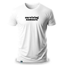 Camiseta Masculina com Estampa Surviving Samsara Preto 100 Algodão Fio 30.1 Sobrevivendo Samsara Preto Hinduísmo Budismo Roda Om Reencarnação Karma