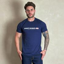 Camiseta Masculina Country Azul Bandeira EUA Paint Horse Camiseta Masculina Country Azul Bandeira EUA Paint Horse