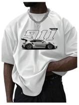 Camiseta masculina COZYEASE com estampa de letras, manga curta, branca para carro