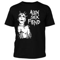 Camiseta masculina Dasantigas malha 100% algodão na cor preta estampa Alien Sex Fiend em serigrafia.