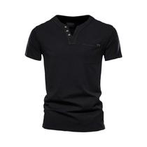 Camiseta Masculina De Algodão Com Decote Em V Verão 2021 Cor Sólida Casual Clássica Roupas