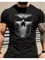 Camiseta Masculina de Algodão Crânio Sombriamente Realista