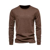 Camiseta Masculina De Algodão De Manga Comprida, Cor Sólida, Estampa De Letras, Casual, Tops De Camiseta Masculina De Algodão De Manga Comprida, Cor Sólida, Estampa De Letras, Casual, Tops De