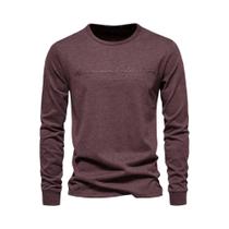 Camiseta Masculina De Algodão De Manga Comprida, Cor Sólida, Estampa De Letras, Casual, Tops De Camiseta Masculina De Algodão De Manga Comprida, Cor Sólida, Estampa De Letras, Casual, Tops De
