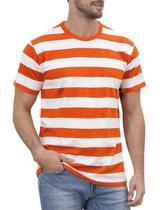 Camiseta masculina de algodão listrado laranja e branco Funny World