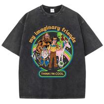 Camiseta Masculina De Algodão Macio, Tamanho Grande, Lavada, Retrô, Meus Amigos Imaginários Pensam