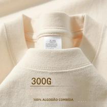 Camiseta Masculina De Algodão Pesado 300g, Manga Curta, Gola Redonda, Solta, Respirável, Básica Para
