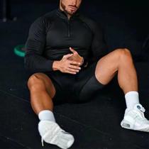 Camiseta Masculina De Compressão Com Gola Alta, Manga Comprida Elástica, Meio Zíper, Para Ginástica,