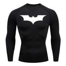 Camiseta Masculina De Compressão De Manga Longa Com Estampa De Morcego, Secagem Rápida, Para Treino,