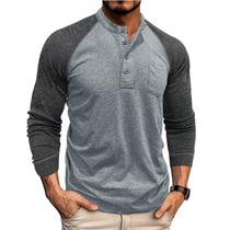 Camiseta masculina de manga comprida de algodão Henley Asamqu Lightweight