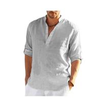 Camiseta Masculina de Manga Comprida em Linho e Algodão - Casual, Solta e Respirável