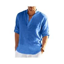 Camiseta Masculina de Manga Comprida em Linho e Algodão - Casual, Solta e Respirável