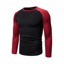 Camiseta Masculina De Manga Longa Com Bloco De Cores, Estilo Patchwork, Gola Redonda, Top Para Todas