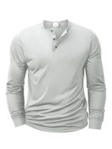 Camiseta Masculina De Manga Longa Com Gola Henley Slim Fit Casual Confortável Para Fitness Com Botão
