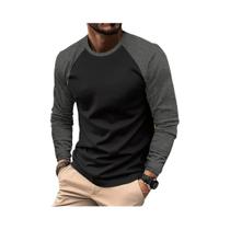 Camiseta Masculina De Manga Longa Com Gola O Casual Raglan Em Cores Combinadas Para Primavera E