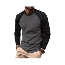 Camiseta Masculina De Manga Longa Com Gola O Casual Raglan Em Cores Combinadas Para Primavera E