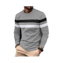 Camiseta Masculina De Manga Longa Com Gola Redonda E Detalhes Em Contraste, Antirrugas, Casual, Moda