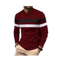 Camiseta Masculina De Manga Longa Com Gola Redonda E Detalhes Em Contraste, Antirrugas, Casual, Moda