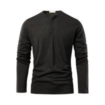 Camiseta Masculina De Manga Longa Lisa Casual De Primavera De Alta Qualidade Clássica Com Gola