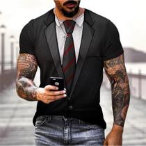 Camiseta Masculina De Verão Com Estampa 3D Engraçada De Terno Falso, Manga Curta, Estilo Streetwear Camiseta Masculina De Verão Com Estampa 3D Engraçada De Terno Falso, Manga Curta, Estilo Streetwear