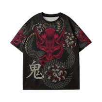 Camiseta Masculina De Verão Com Estampa De Dragão Vermelho E Preto, Design De Tatuagem, Manga Curta