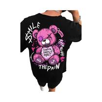 Camiseta Masculina De Verão Com Estampa De Urso De Pelúcia, Gola Redonda, Respirável, Confortável,