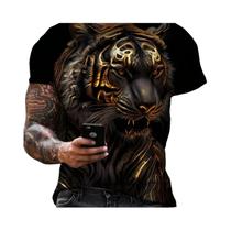 Camiseta Masculina De Verão Com Estampa Gráfica 3D De Leão E Coroa, Manga Curta E Gola Redonda,