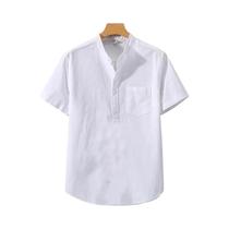 Camiseta Masculina De Verão Com Manga Curta, Cor Sólida, Gola Alta, Respirável, Solta, De Algodão,