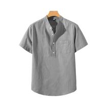 Camiseta Masculina De Verão Com Manga Curta, Cor Sólida, Gola Alta, Respirável, Solta, De Algodão,