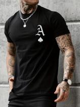 Camiseta Masculina De Verão De Algodão Casual Solta Com Estampa De Letras Em Torno Do Pescoço Manga