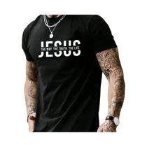 Camiseta Masculina De Verão Em Algodão Casual Com Estampa Jesus Caminho Verdade Vida, Gola Redonda E